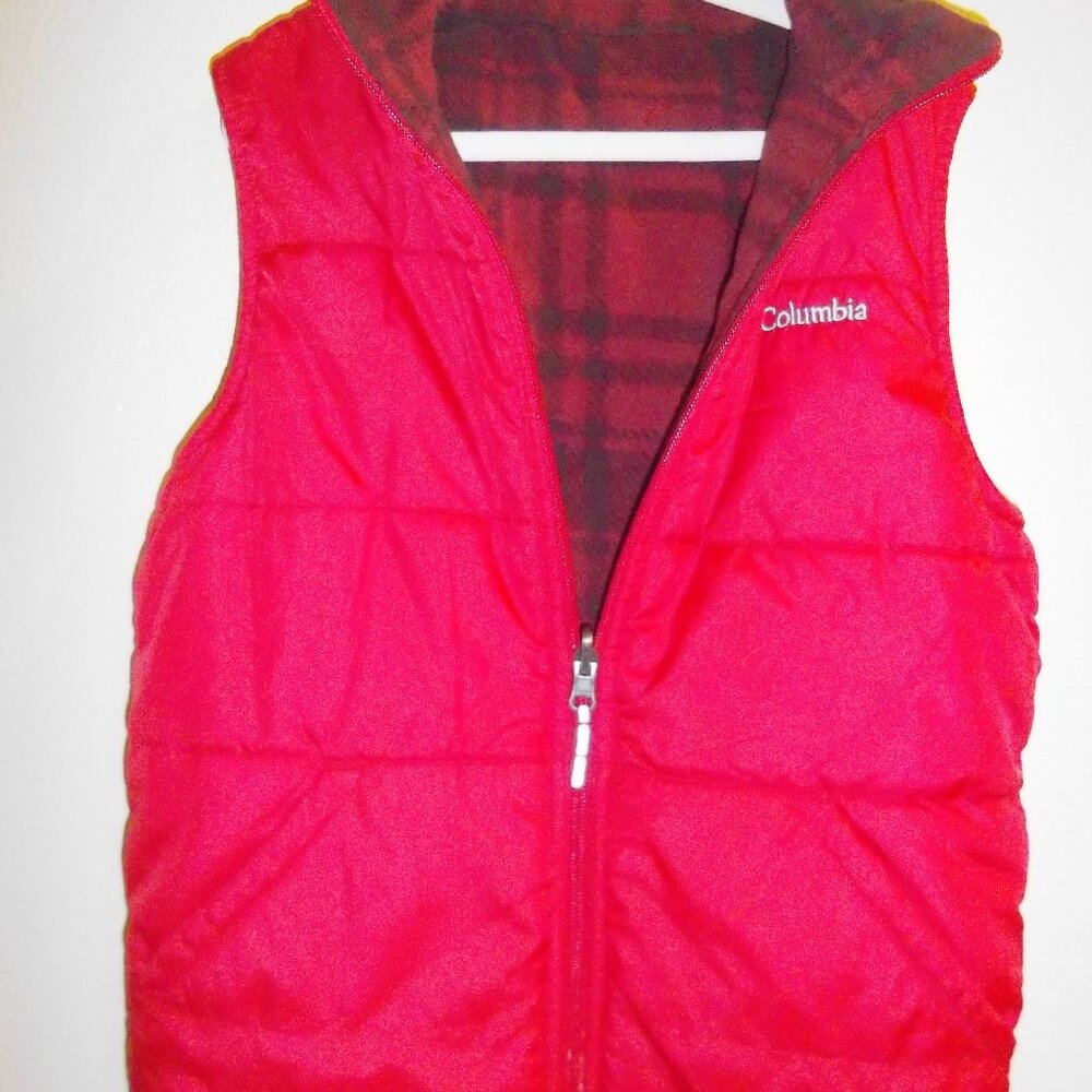 Columbia Kids M 10-12 Reversible Red/plaid Puffer Vest